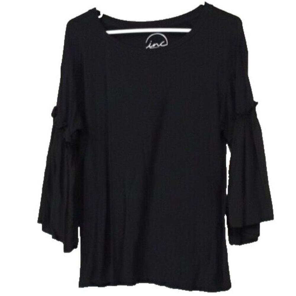Inc‎ International Concepts Womens BOHO Top Large Black Bell Sleeve Minimalist
